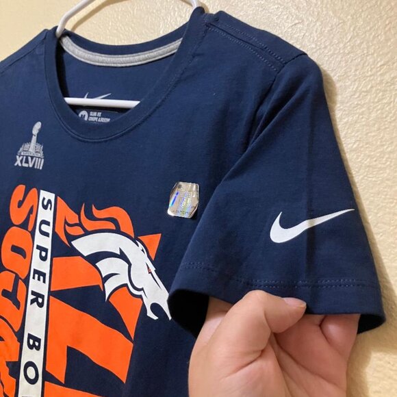 New Nike Womens Navy Blue/Orange Denver Broncos Football Slim Fit T-Shirt Medium - Picture 3 of 4